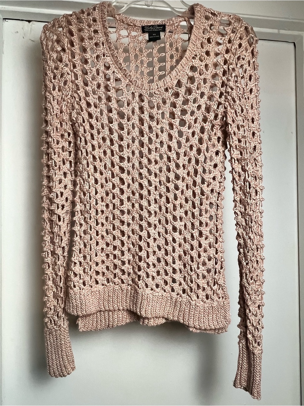 Lucky Brand Open-Knit V-Neck Sweater - Blush